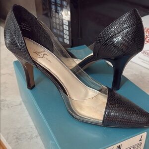 Life Stride Black Textured Heels with Clear Accents